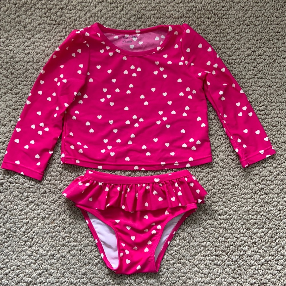 Like New Gap 2 piece Pink with Hearts Bathing Suit